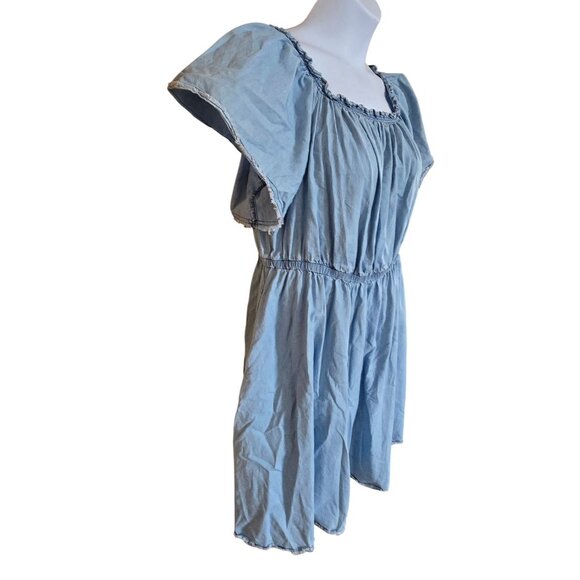 Chambray Blue Flutter Sleeve Dress boho cottagecore afternoon picnic chic - Picture 3 of 8